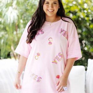 PINK YES BRIDAL RING SEQUIN PATCH T-SHIRT DRESS